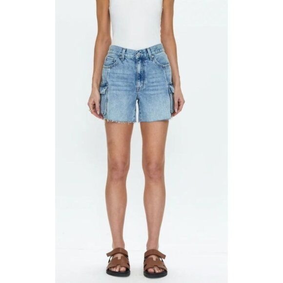 Pistola Peyton High Rise Relaxed Cargo Shorts in Boardwalk Blue - Picture 2 of 4